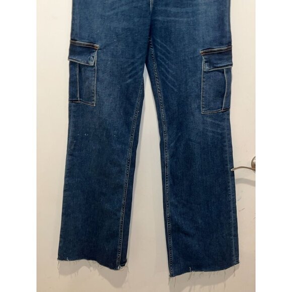 Aqua Blue Cargo Pockets Raw Hem Denim High Rise Wide Leg  Jeans Women's Size 29 - Picture 4 of 11